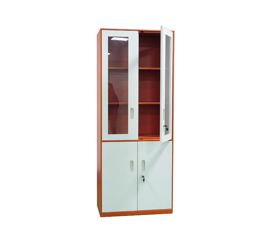 File cabinet with upper glass and lower door